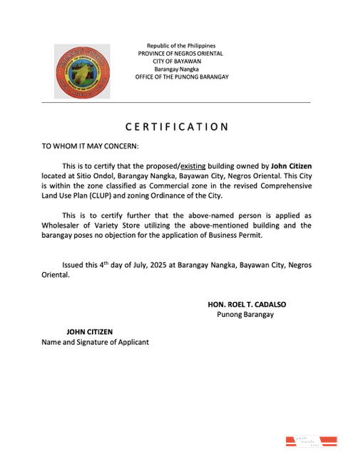 Philippines certification of existence Word and PDF template